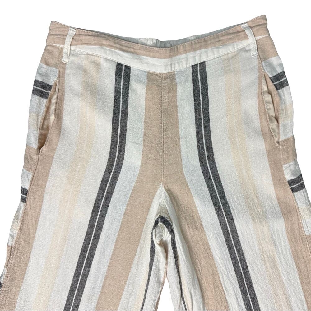 Anthropologie Beige Black White Neutral Stripe Linen Blend Wide Leg Pants size M - Picture 12 of 12